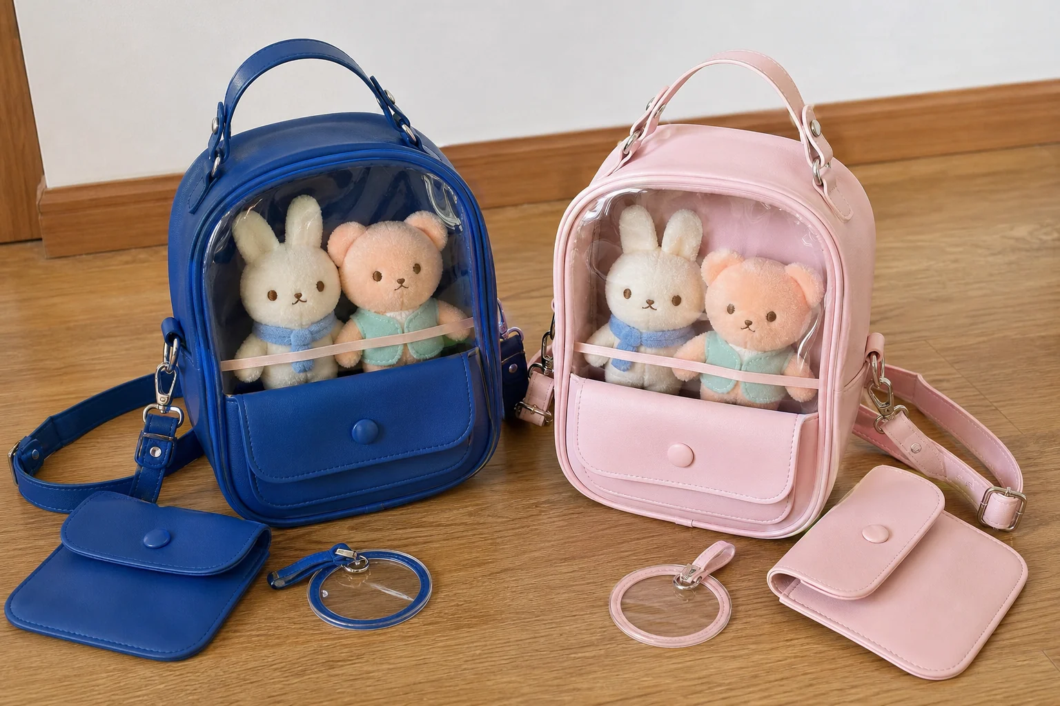 custom convertible ita bag blue and pink color options with original dolls