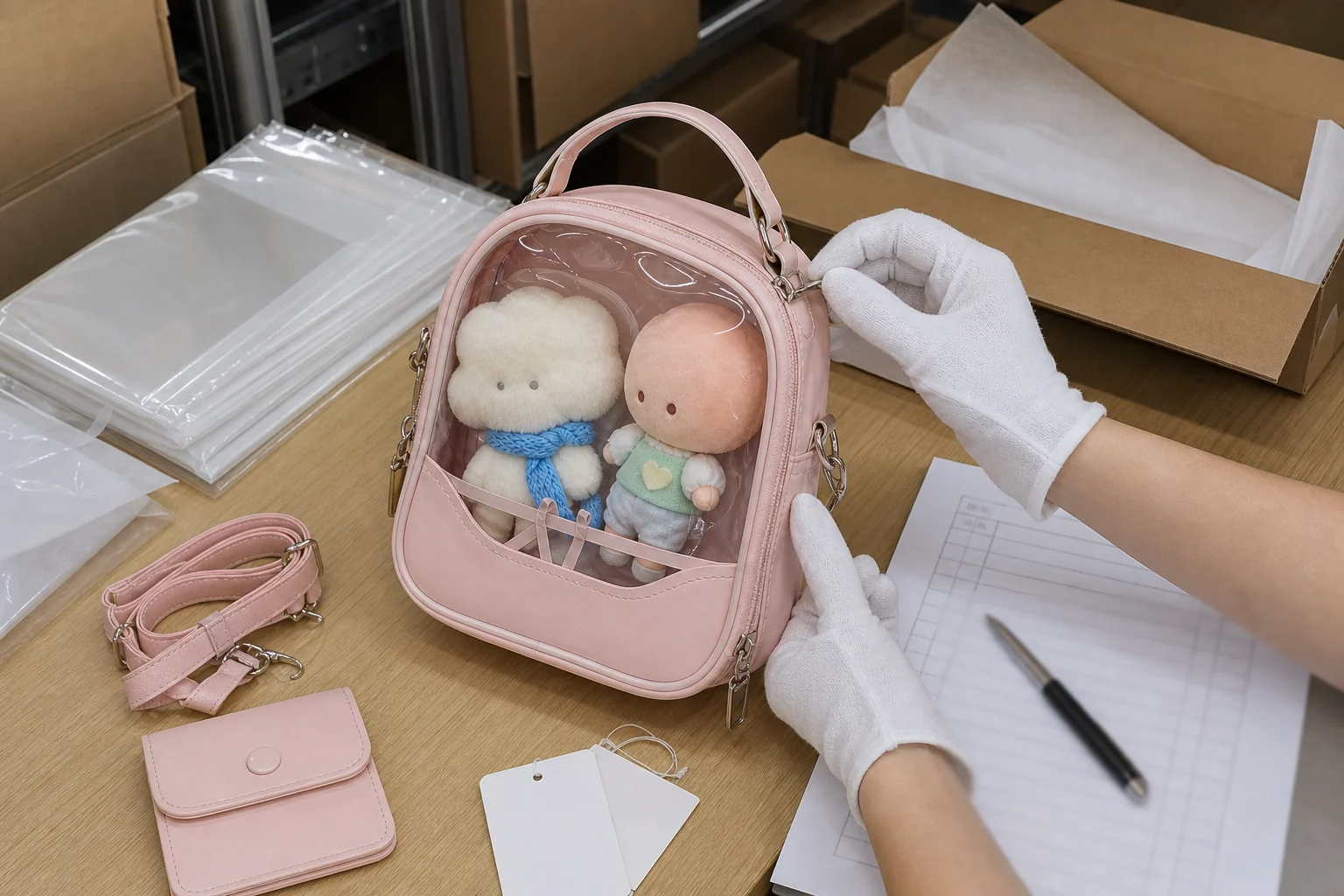 custom convertible ita bag packing and QC check with original dolls