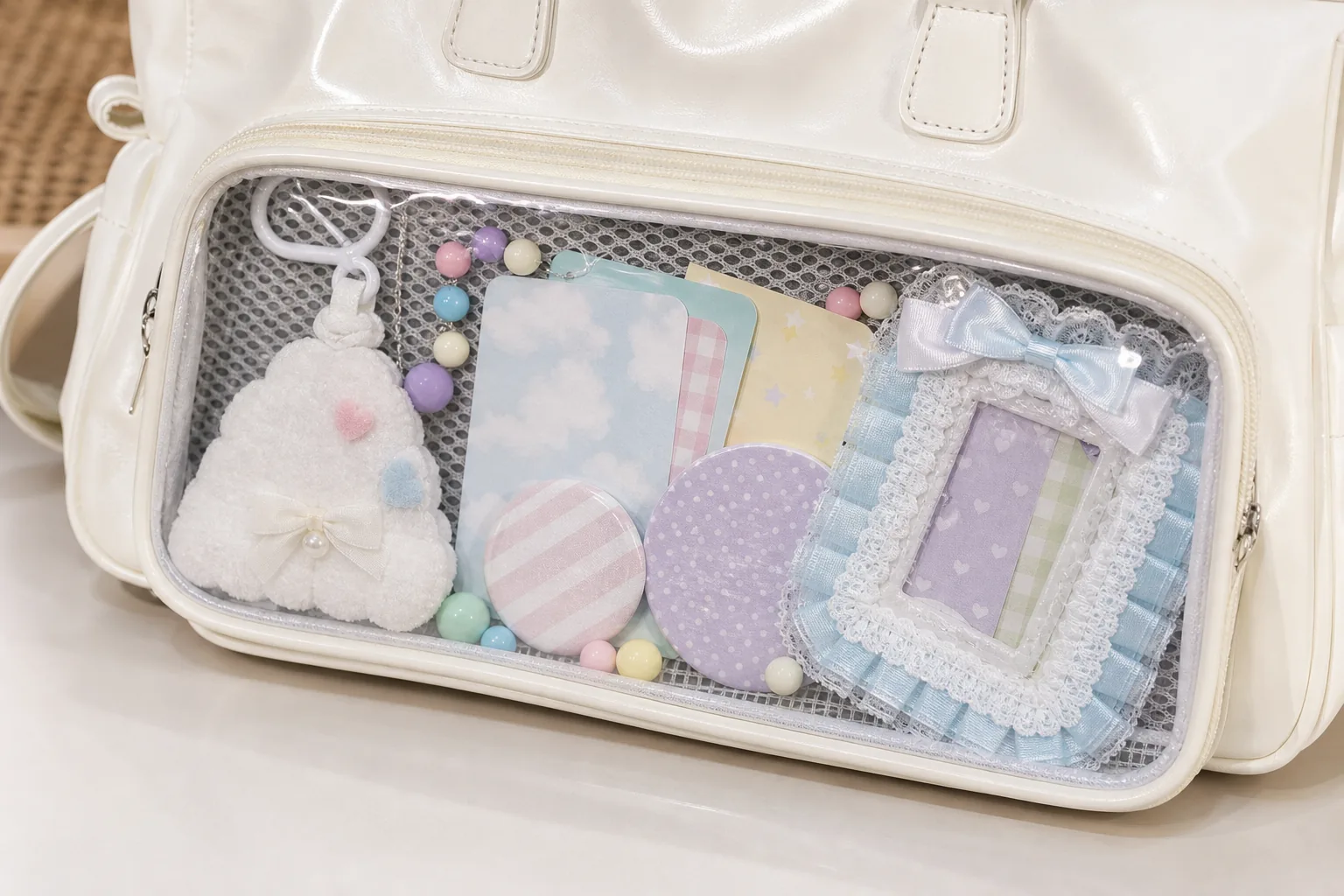 Custom ita bag clear window and insert board clear PVC window, mesh insert board and display layout for a custom ita bag