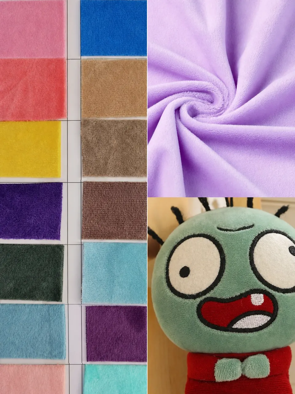 Crystal super-soft minky fabric swatches and embroidered plush sample