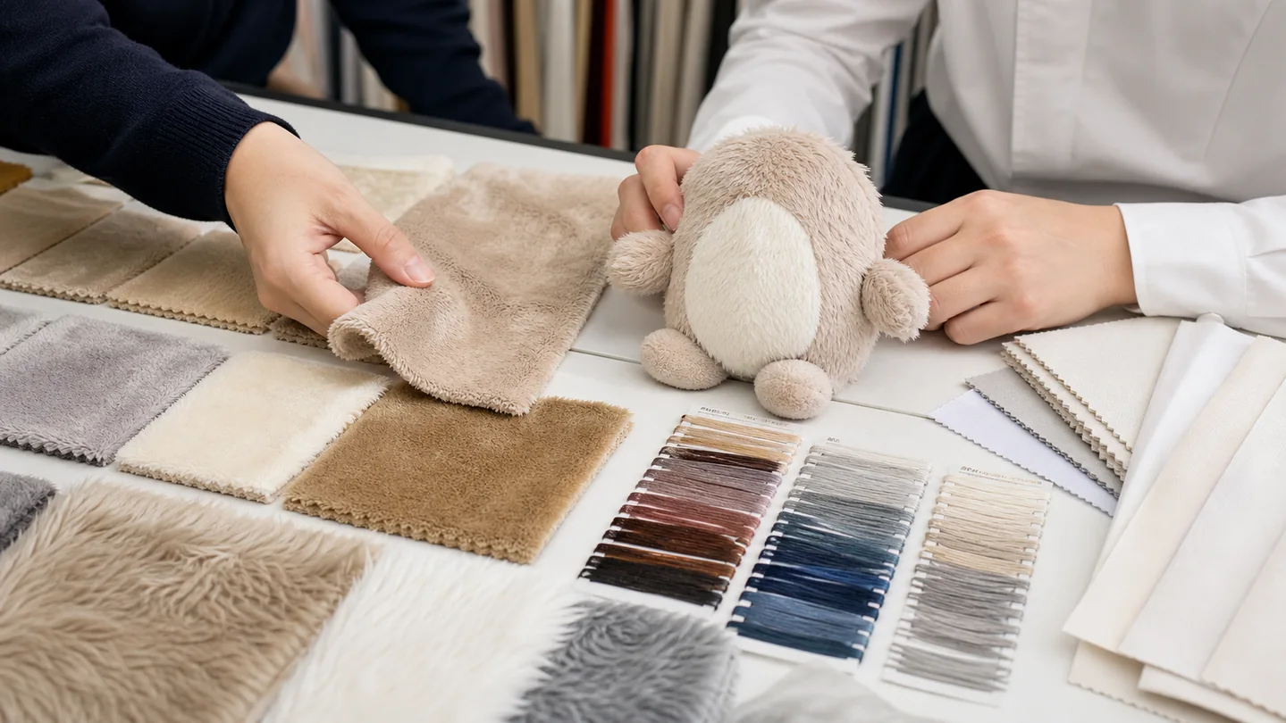 plush fabric pile embroidery thread and prototype reviewed during material selection