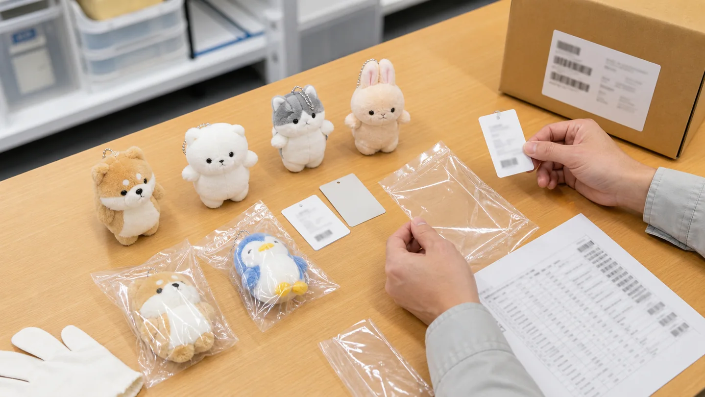 custom plush backing cards OPP bags SKU labels and carton marking reviewed before production