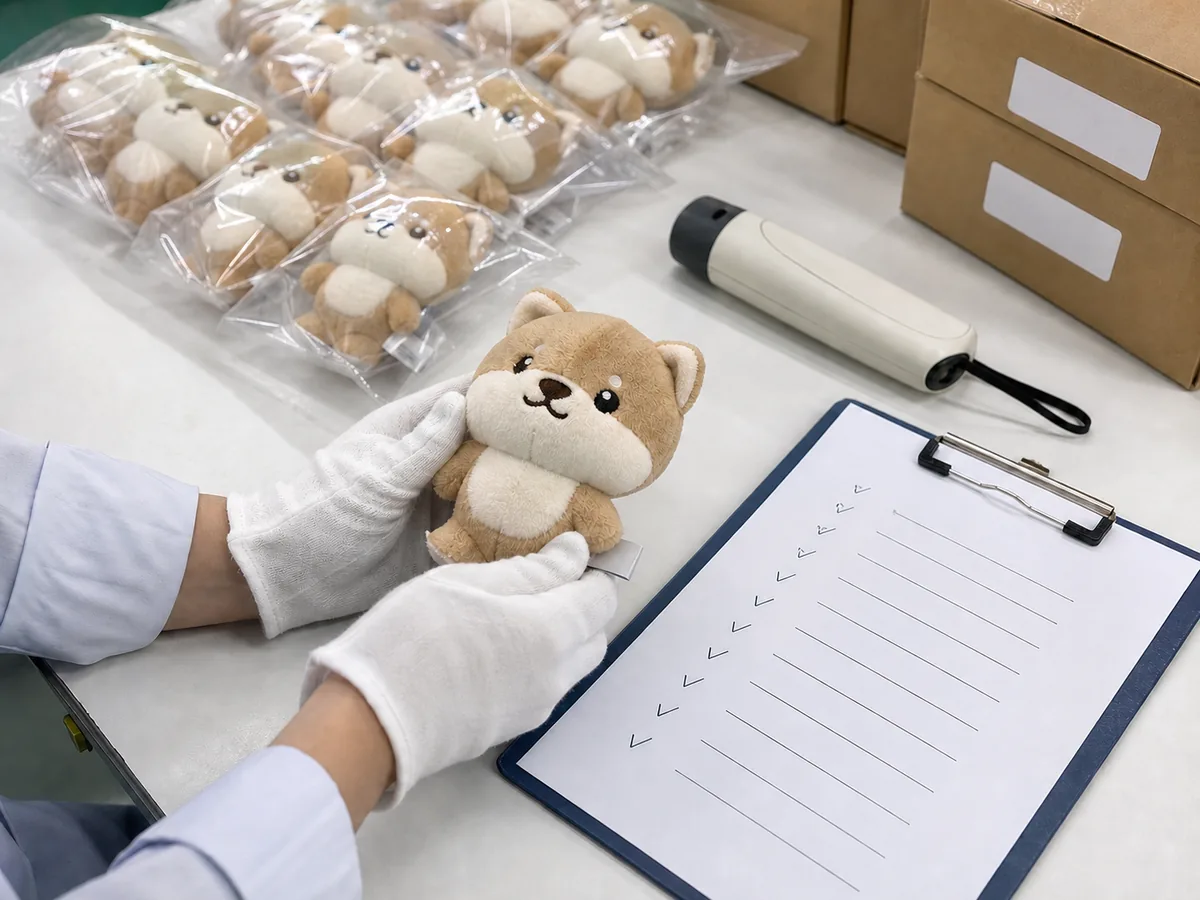 custom plush seam, tag, packaging and needle-detection inspection