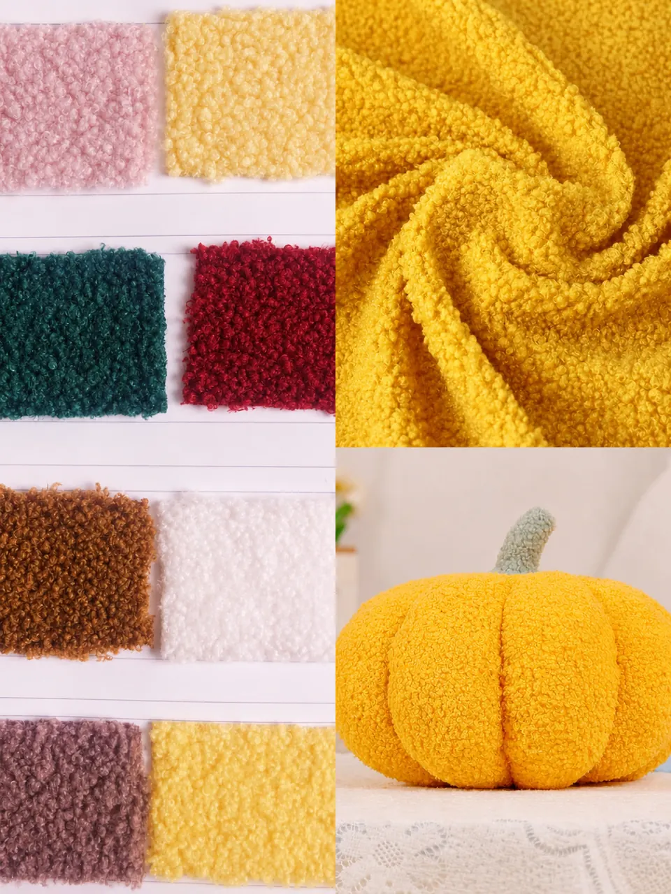 Teddy fleece swatches and pumpkin plush sample for custom plush OEM
