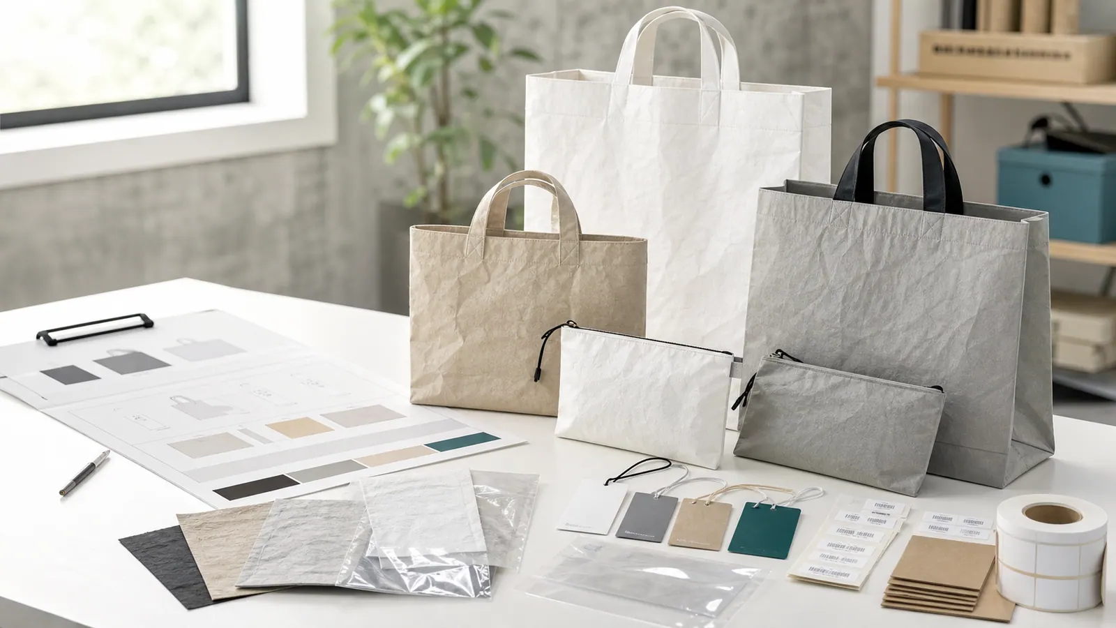 Custom Tyvek-style bag OEM material samples and claim wording check