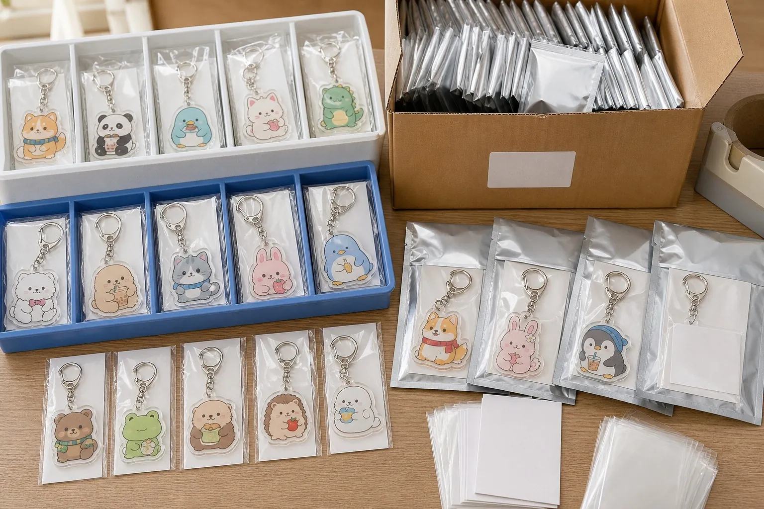 Acrylic stand keychain and charm mix for ecommerce merchandise