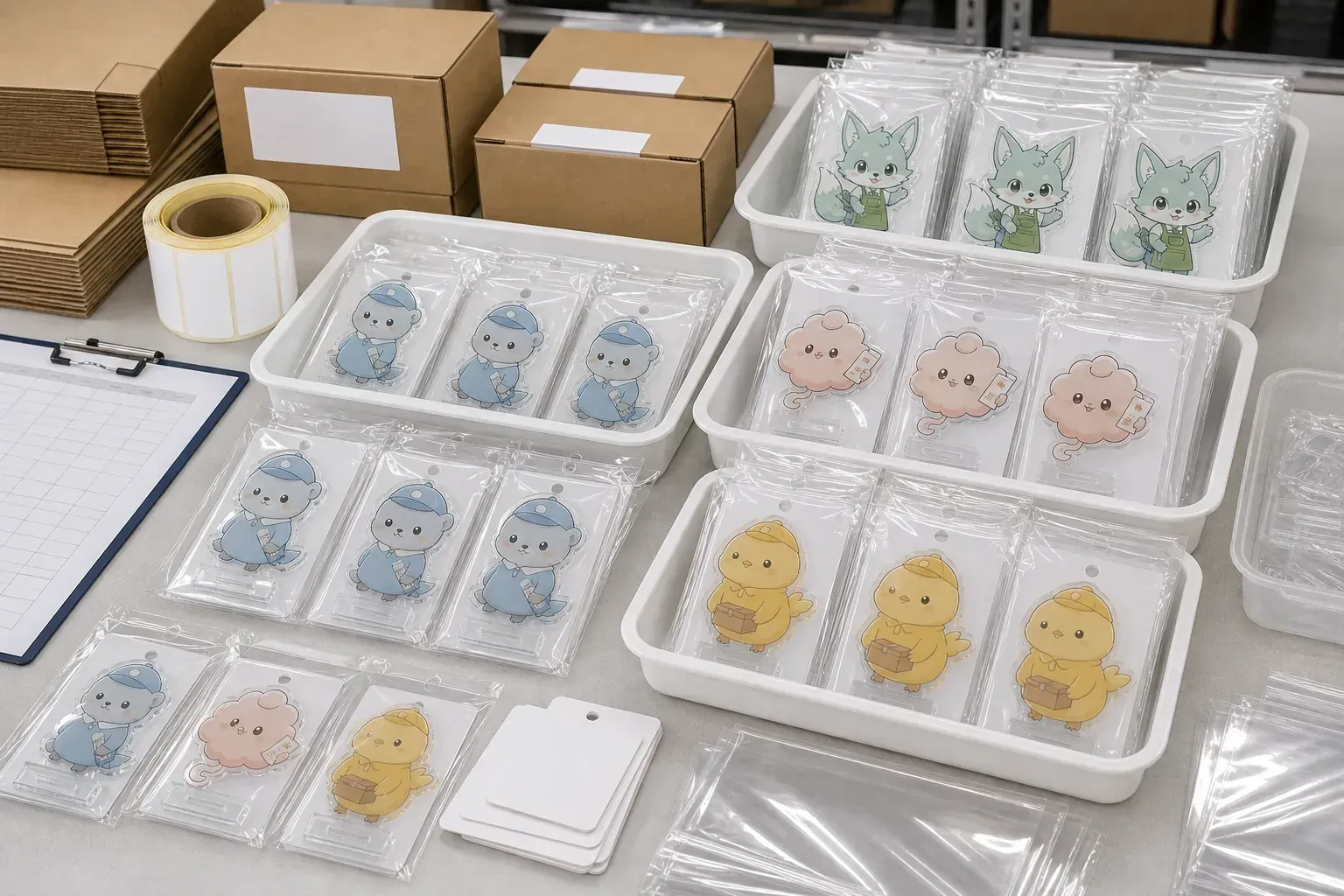 Individual retail packaging for ecommerce acrylic merchandise orders