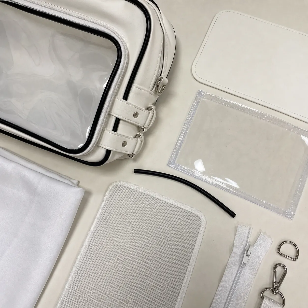 Material sample board for PU shell, clear window, insert board and zipper structure