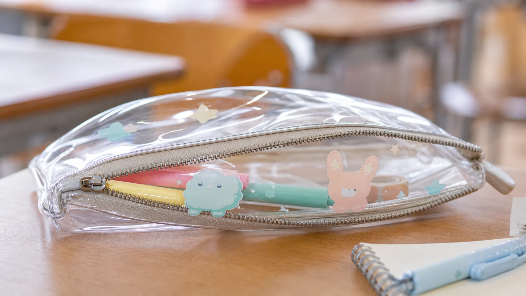 Transparent PVC pencil pouch OEM real-use scene