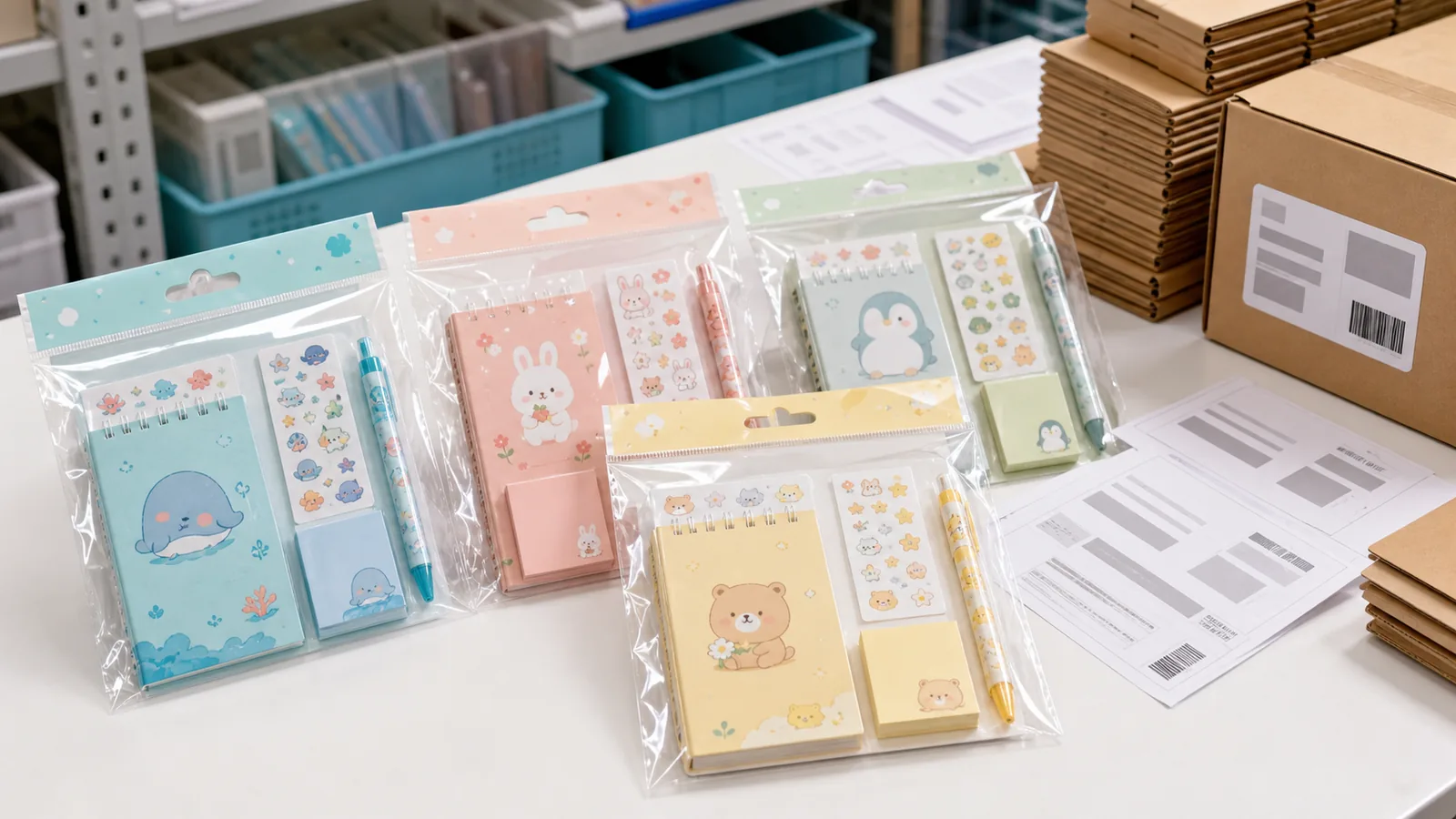 Backing card, OPP bag, and JAN packaging checks for stationery OEM
