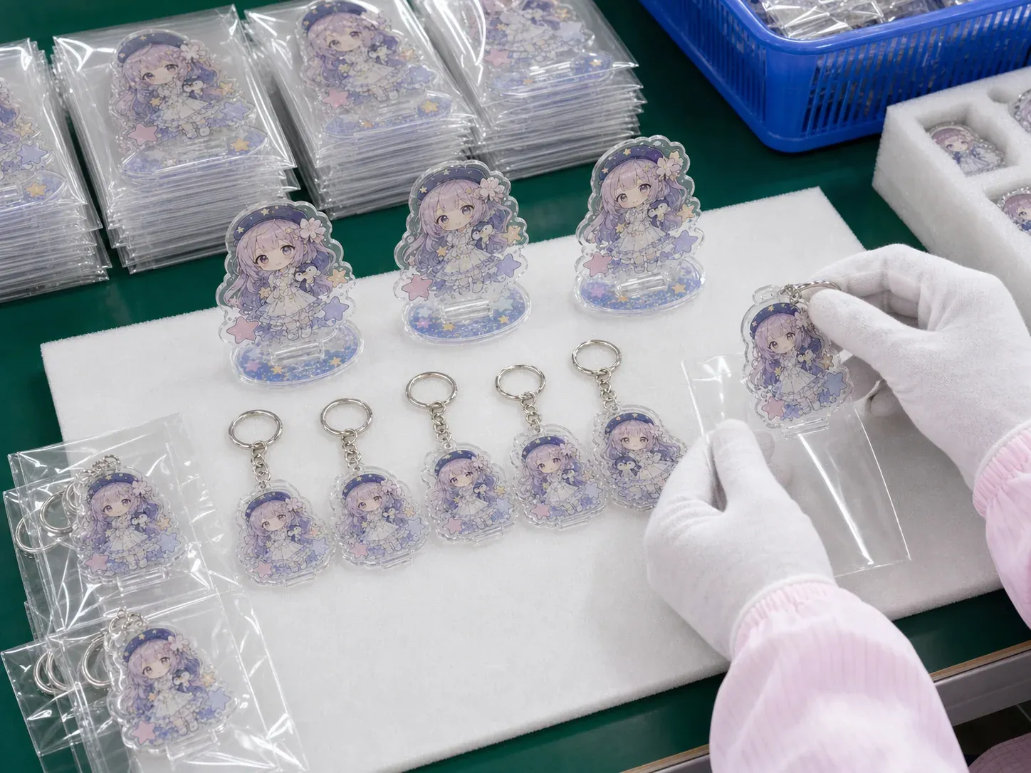 Retail packaging and backing cards for game merchandise acrylic goods