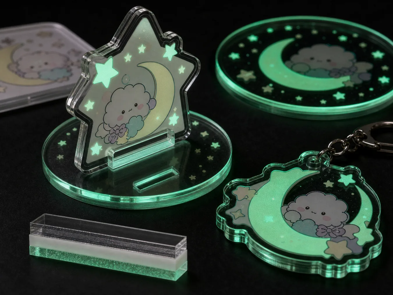 Sample showing glow layer and transparent acrylic edge illumination