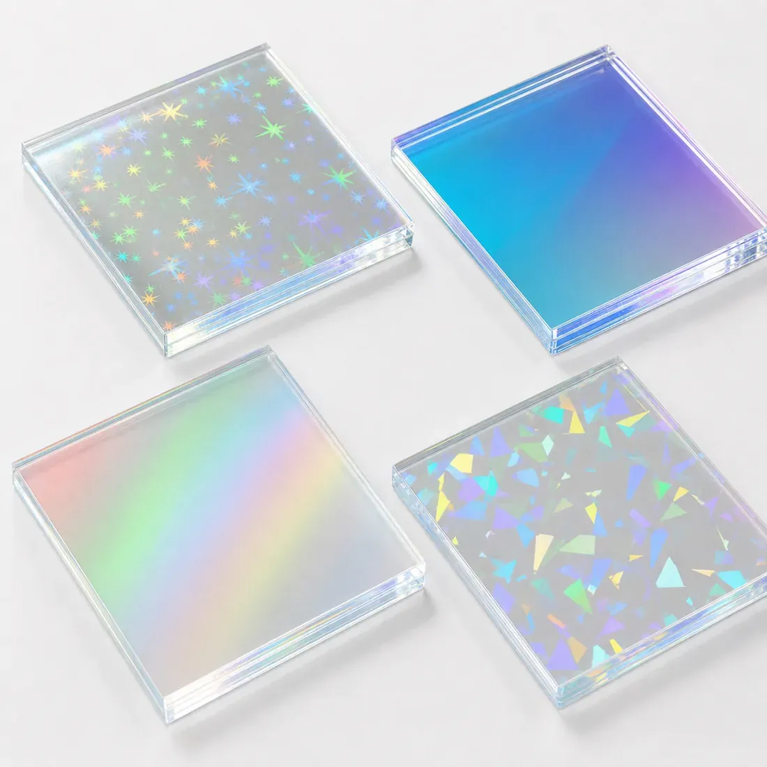 Star rainbow haze and crushed-ice holographic acrylic effect comparison