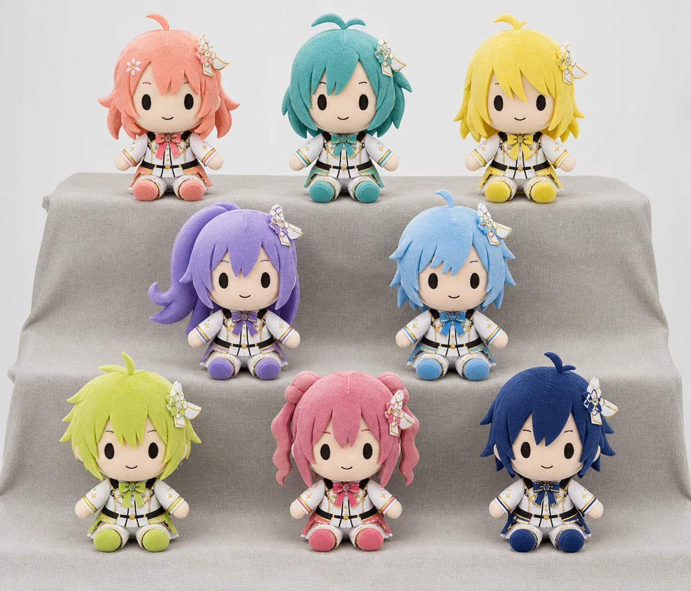 eight-member idol plush SKU collection organized by member color