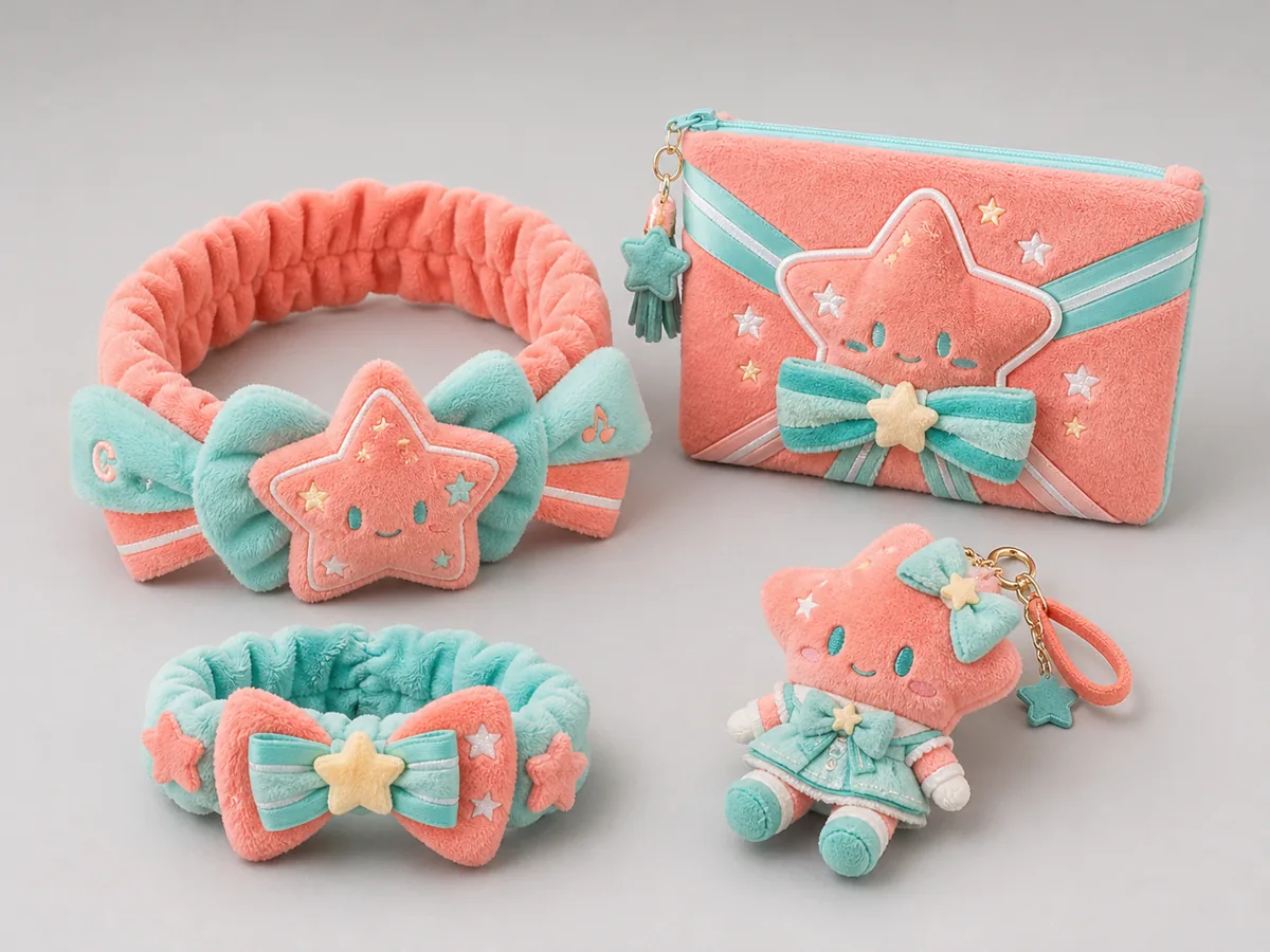 coordinated idol concert plush charm headband and pouch merchandise set