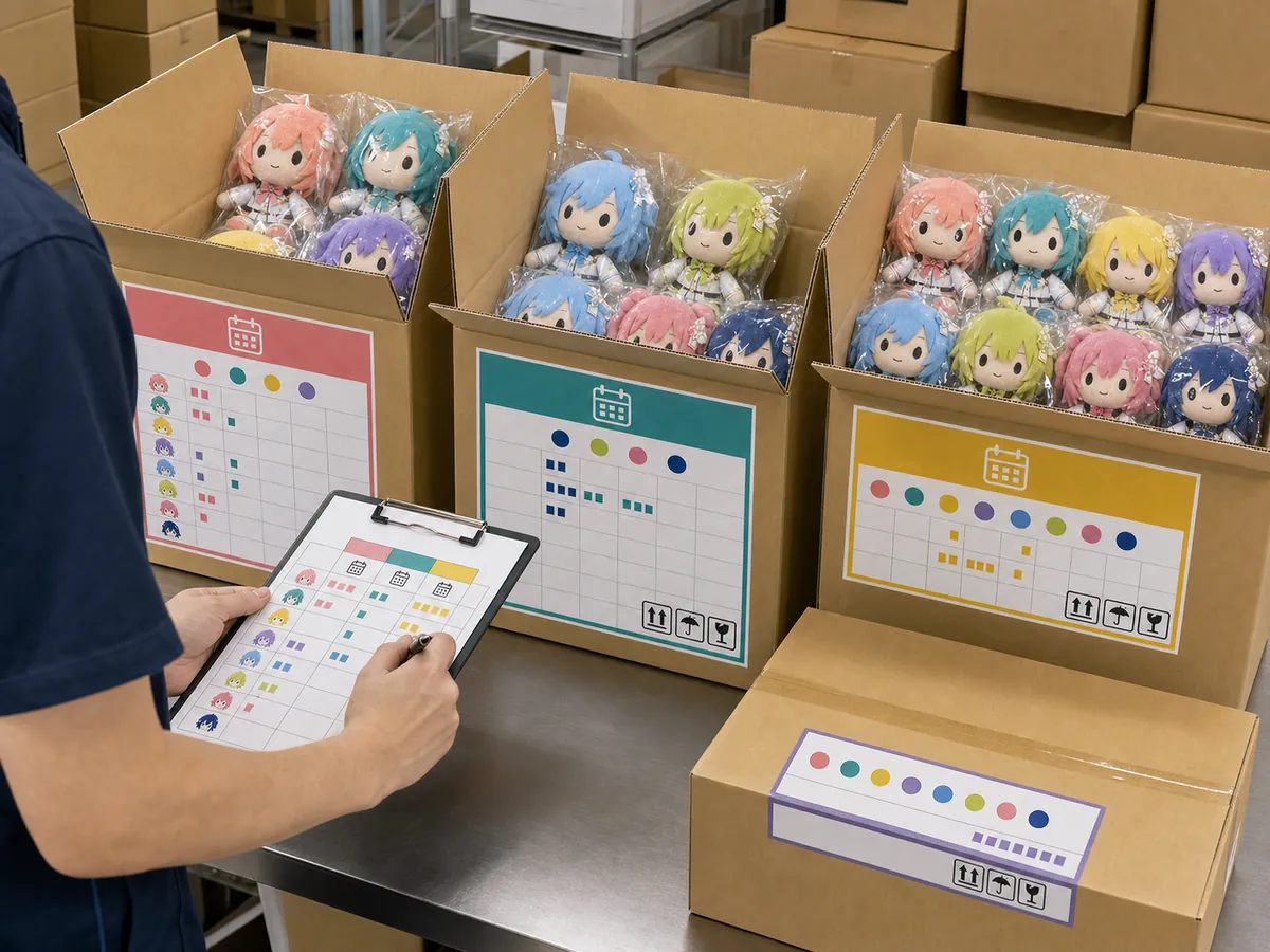 tour-venue split delivery and carton allocation for idol plush merchandise