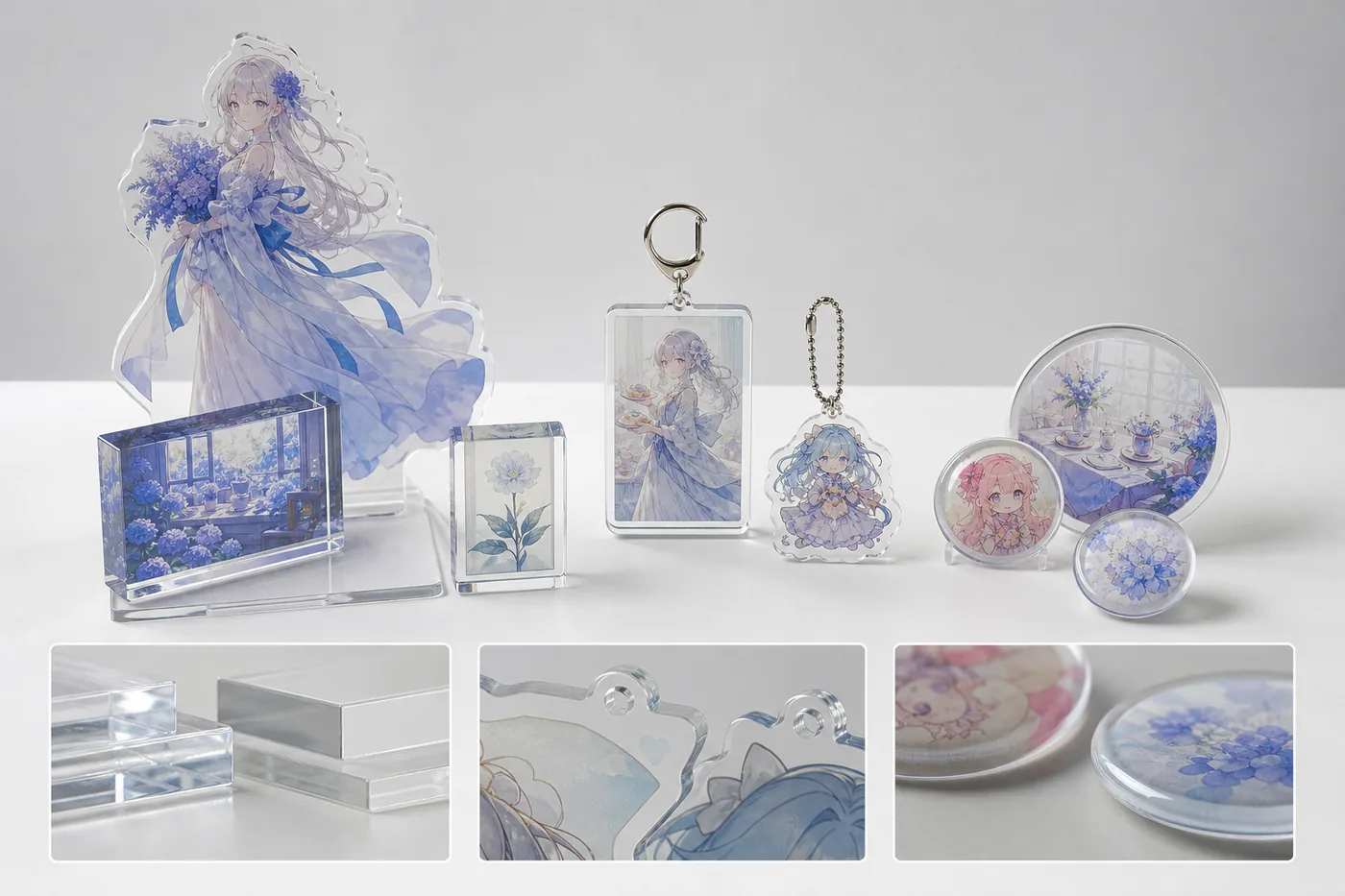 Kuji prize acrylic goods size and thickness comparison by prize tier