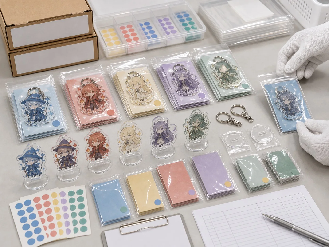 OPP packaging, SKU sorting, and inspection setup for original IP acrylic goods