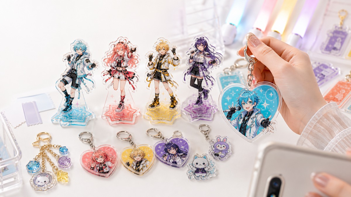 ライブ会場で写真映えしやすいアクリルキーホルダーとアクリルスタンドの使用シーン