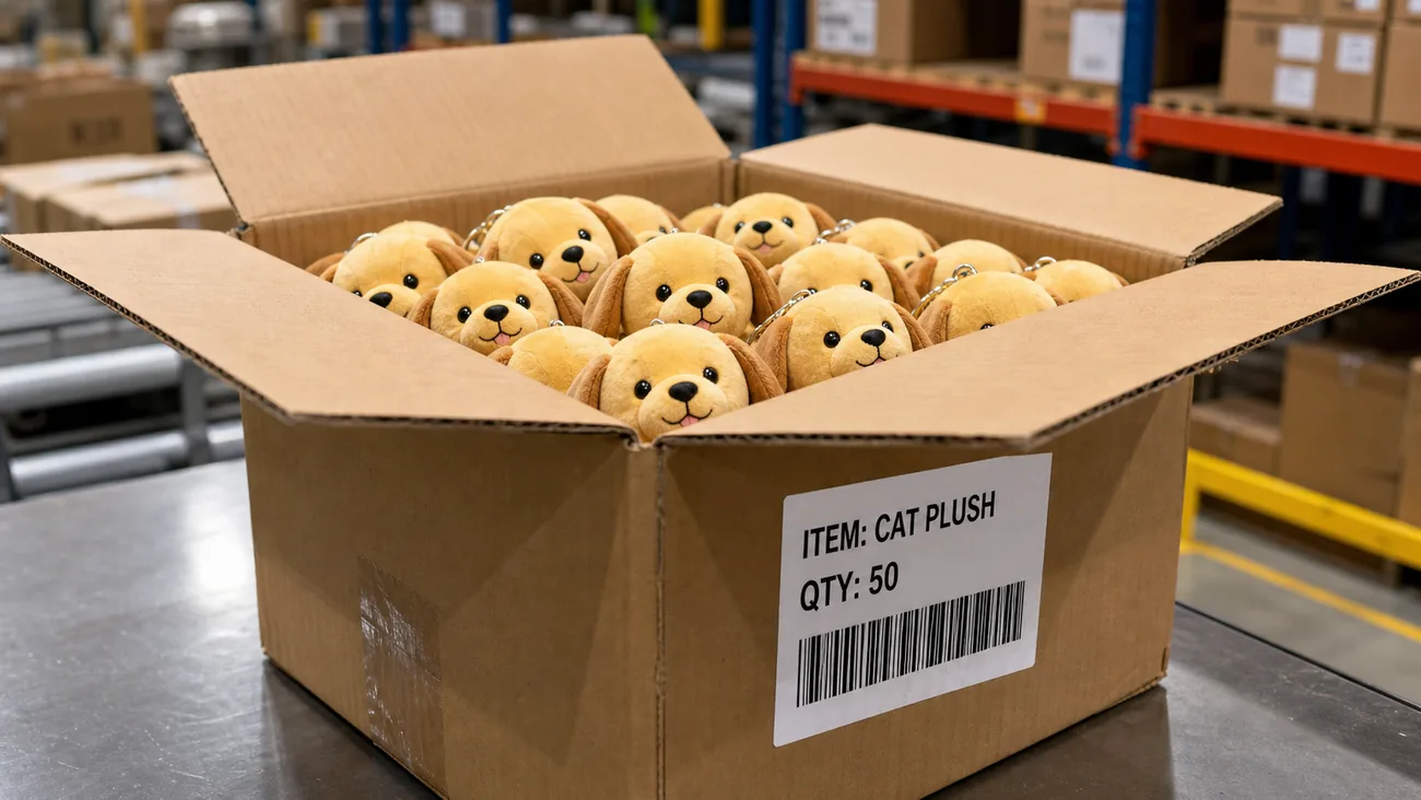 カートンラベル表示と箱の中身が一致しないぬいぐるみ出荷NG例