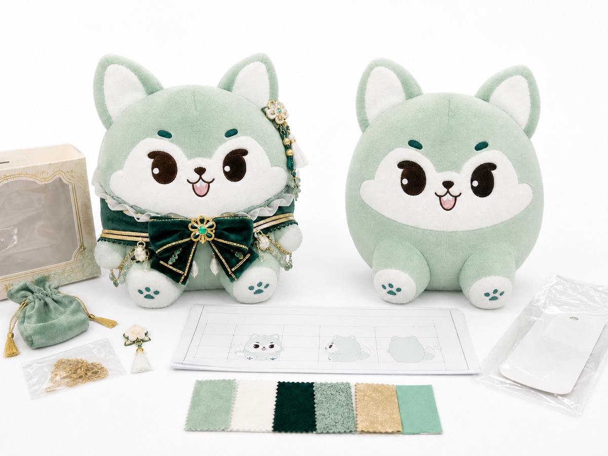before-and-after custom plush cost-down design comparison preserving the same character expression
