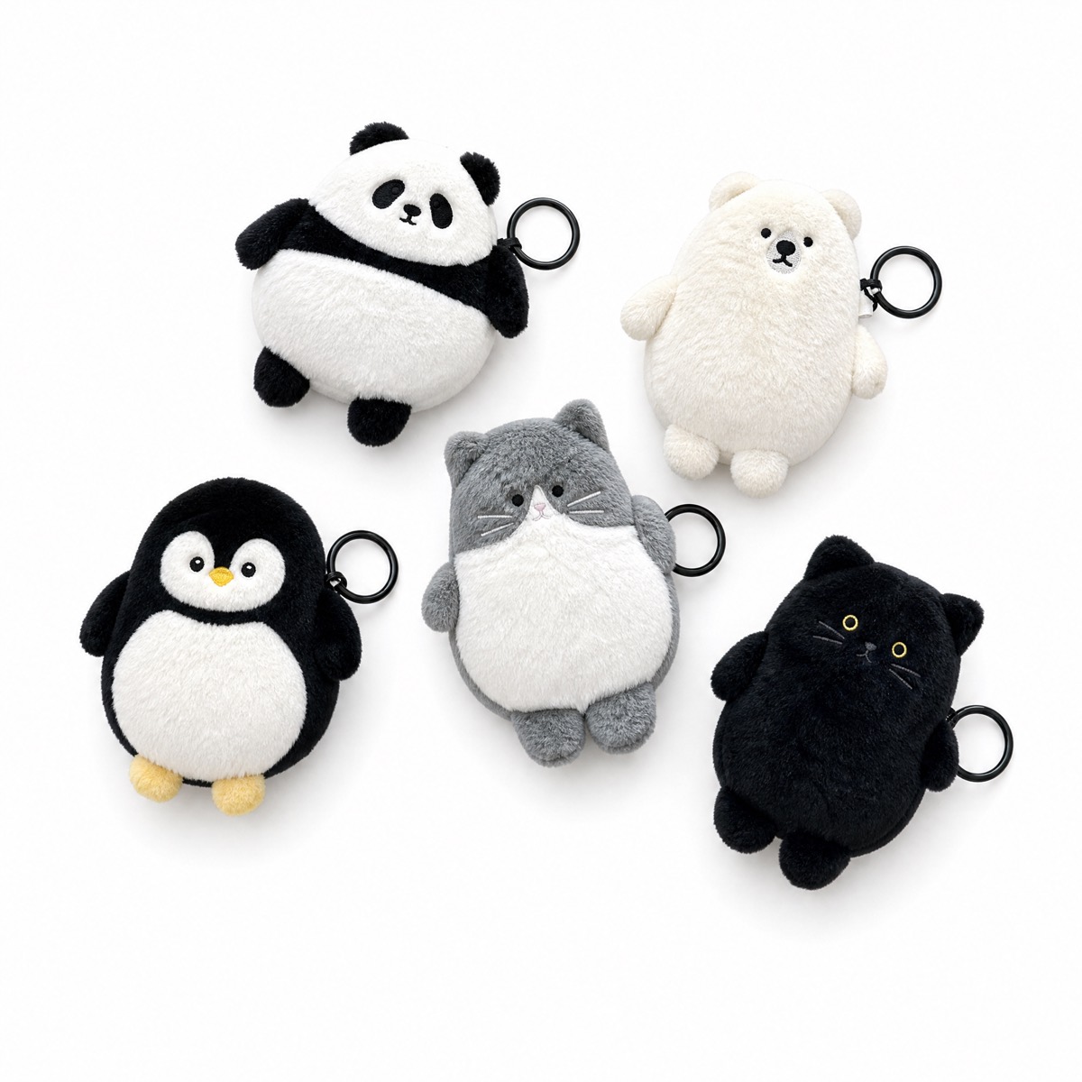 Five full-body animal plush coin pouch and mini case samples