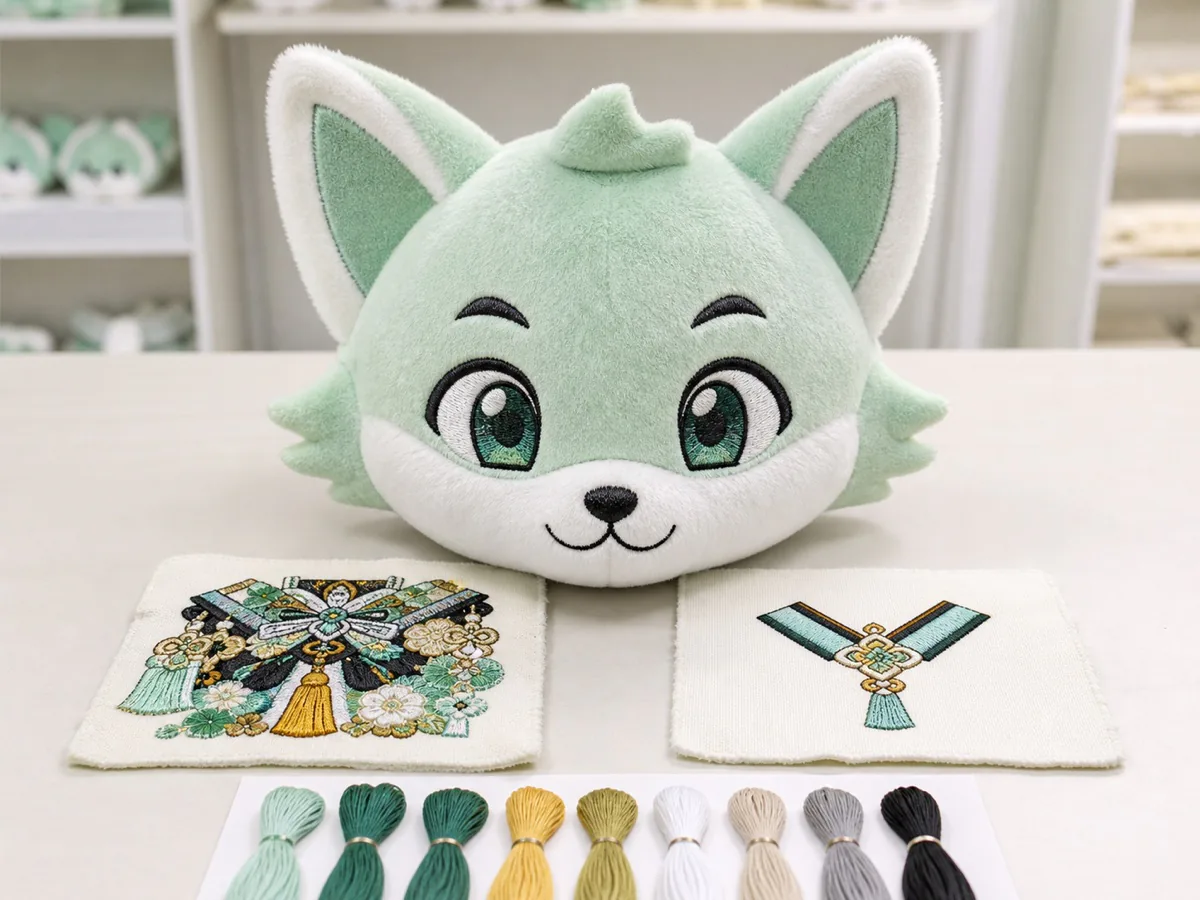 表情刺繍を守る簡略化優先順位 ぬいぐるみの表情刺繍を残して衣装模様を簡略化する優先順位確認