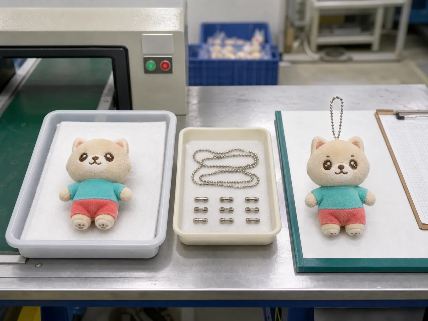 custom plush charm body detection before ball-chain attachment and final review