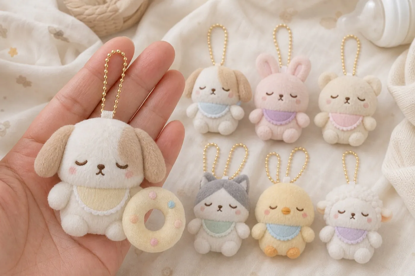 手のひらサイズのぬいぐるみキーホルダーサンプル