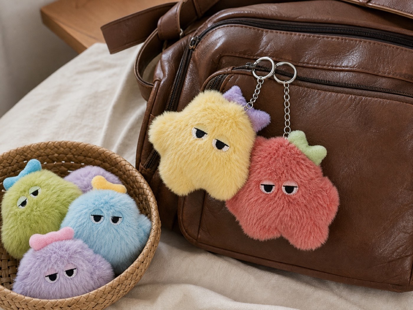 Fuzzy material plush keychain sample