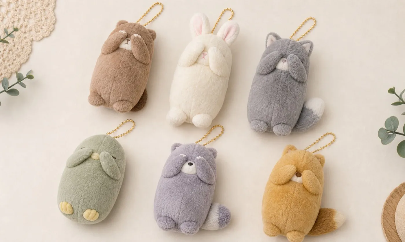 Long sleeping style plush keychain sample