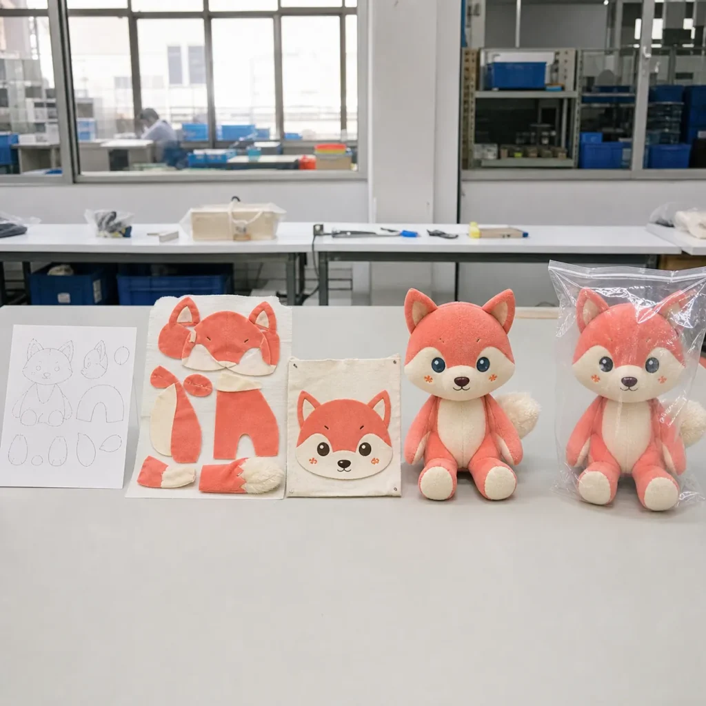 型紙・裁断・刺繍・縫製・包装までのオリジナルぬいぐるみOEM制作工程