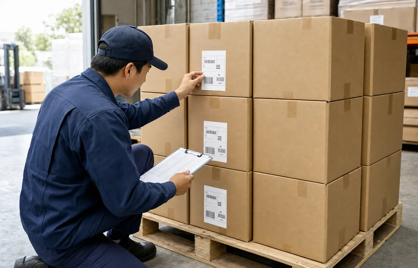 輸送・通関・倉庫受入の締切 カートンラベルを確認して出荷準備するぬいぐるみOEM物流工程