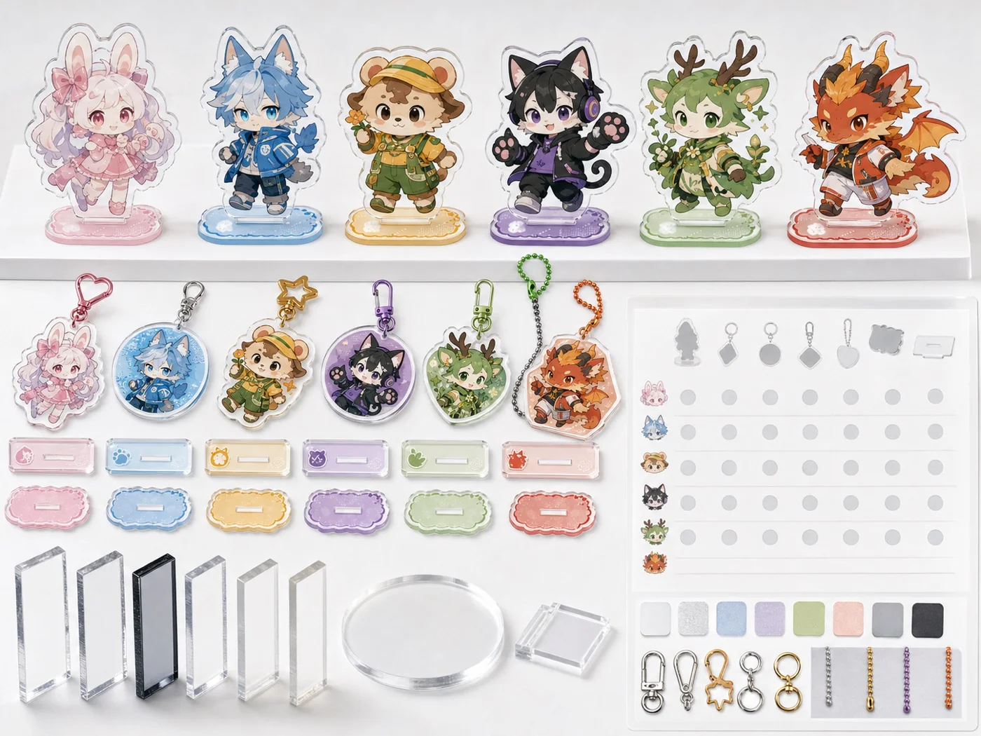 ポップアップストア向けアクリルスタンドとアクリルキーホルダーのSKU展開例