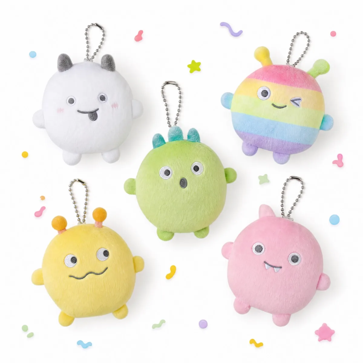 丸型モンスターぬいぐるみボールチェーンチャームのシリーズ展開サンプル