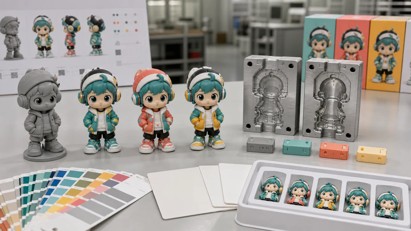 PVCブラインドボックスフィギュアの原型、彩色サンプル、金型、量産確認