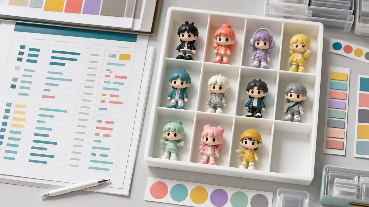 PVCブラインドボックスフィギュアの複数SKU管理と色分けトレイ