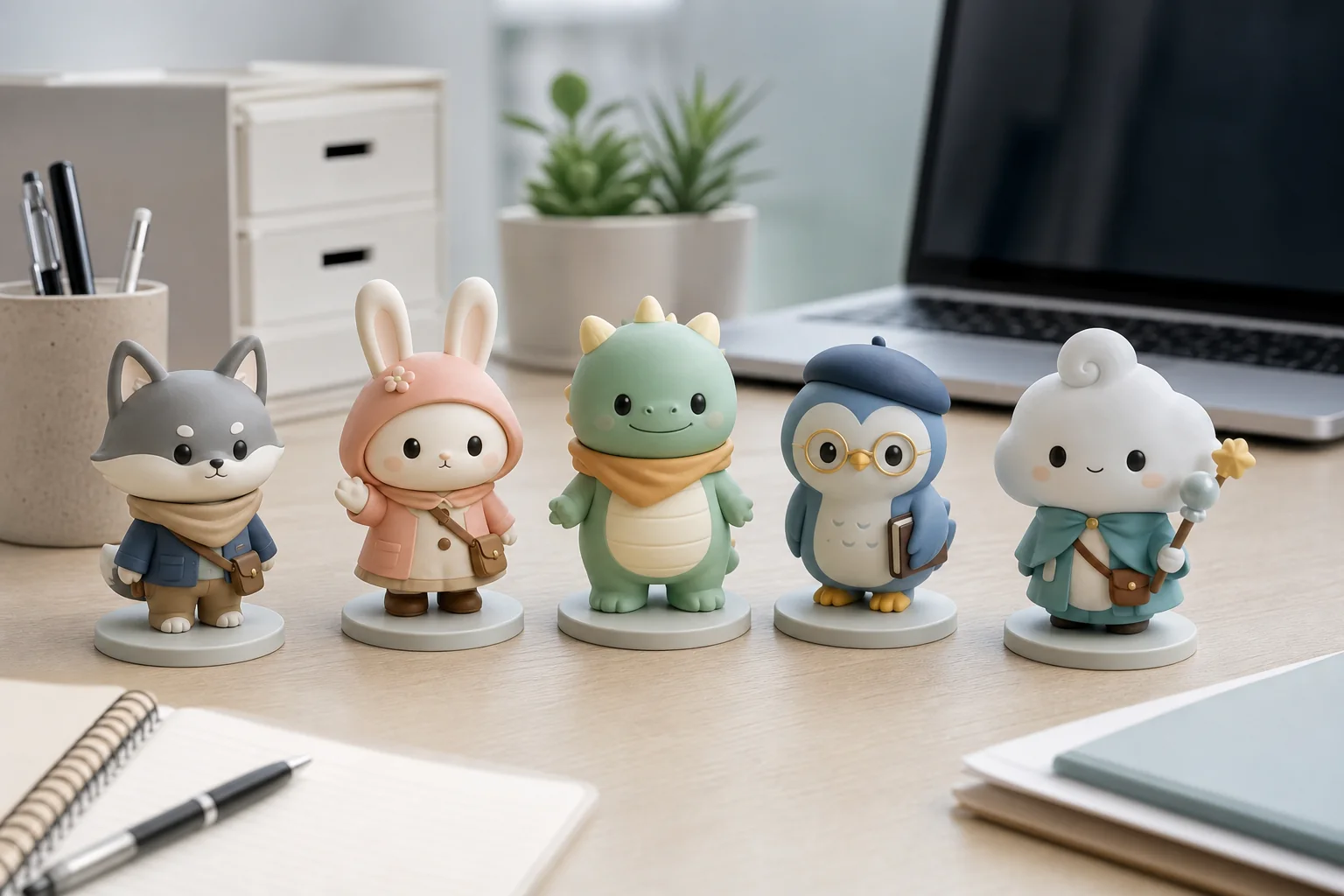 デザイン原稿と色見本を確認するPVCデスクトップフィギュアのサンプルレビュー