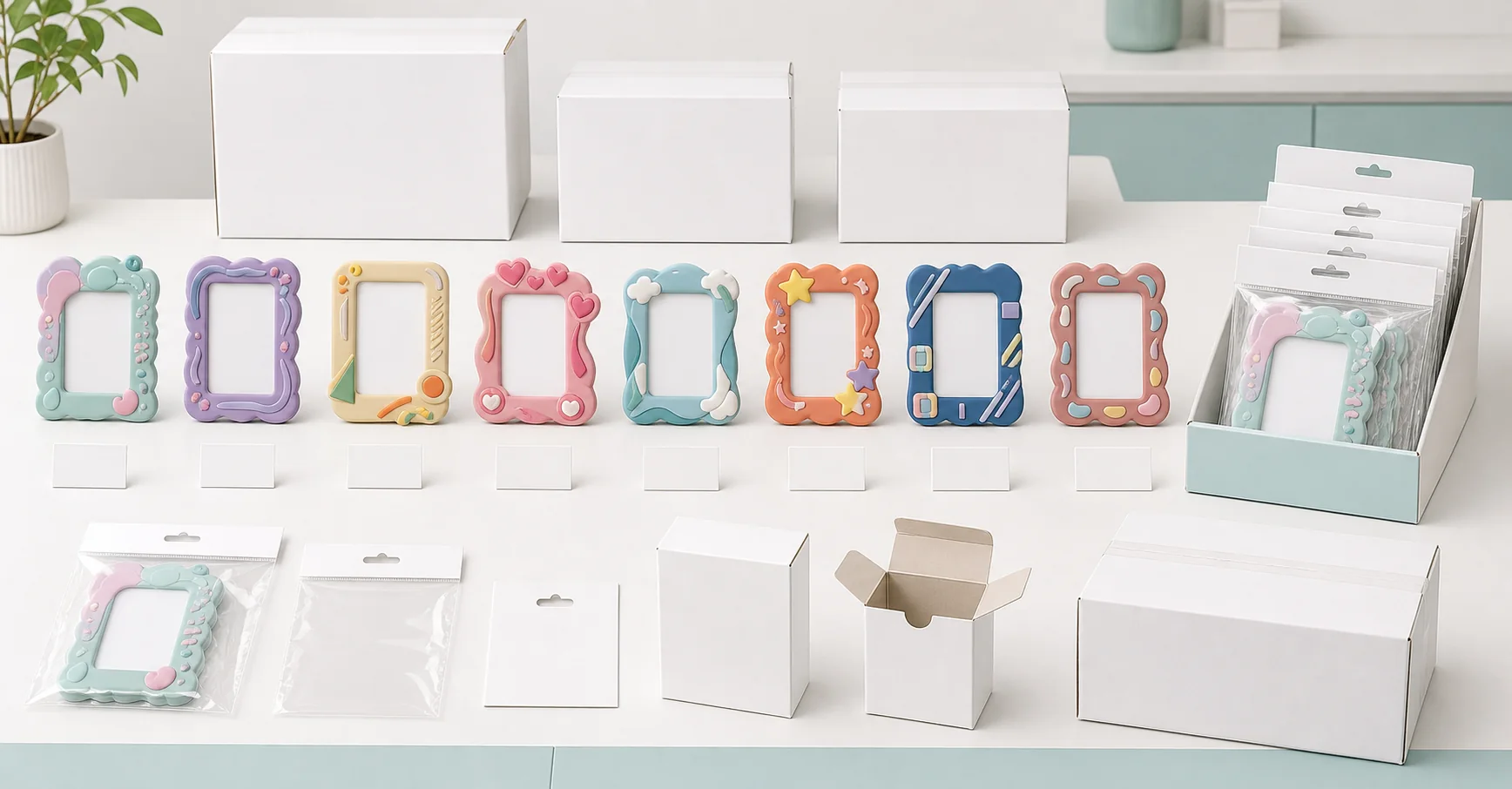 Custom PVC photo frame size lineup for 5, 6, and 8 inch photo formats