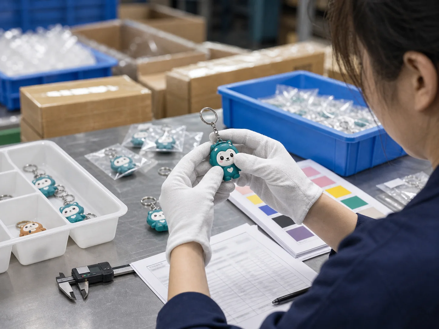 PVCデスクトップフィギュアの出荷前外観検品と包装確認
