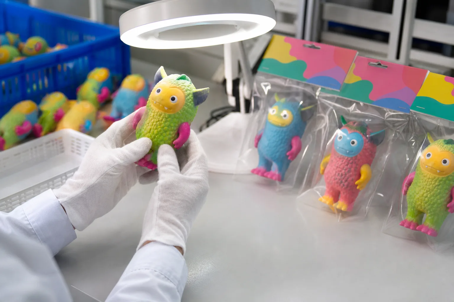 QC and individual OPP packaging process photo for custom PVC sofubi figures