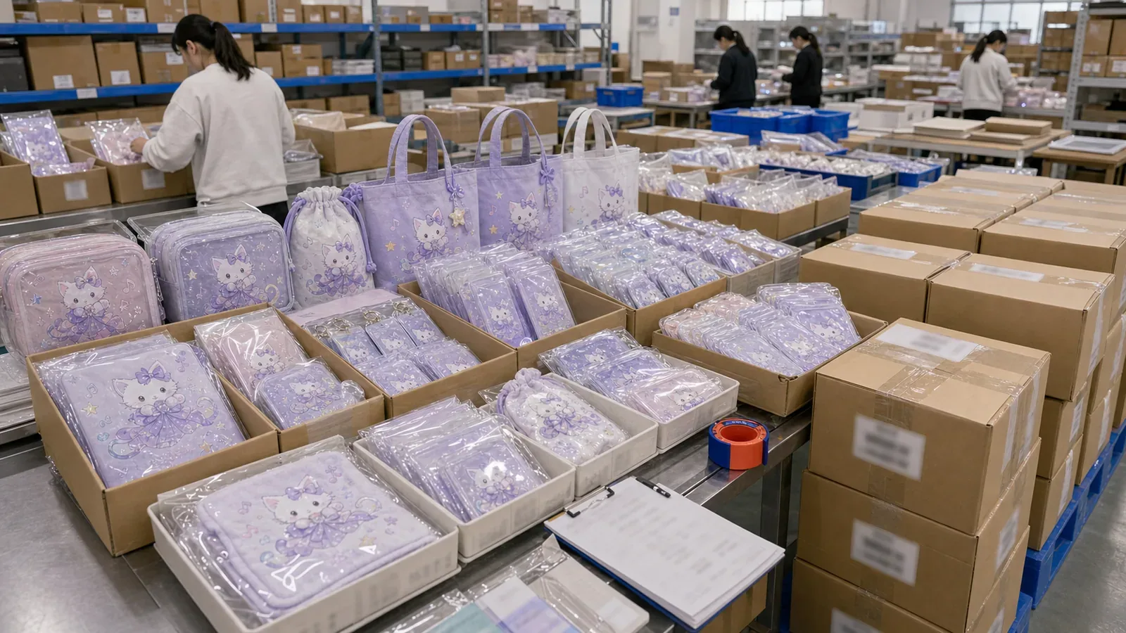 Labeled cartons prepared for event merchandise delivery allocation