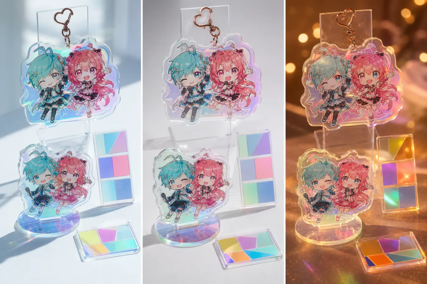 偏光アクリルグッズ OEM オリジナルアニメIP 光の角度による色味確認