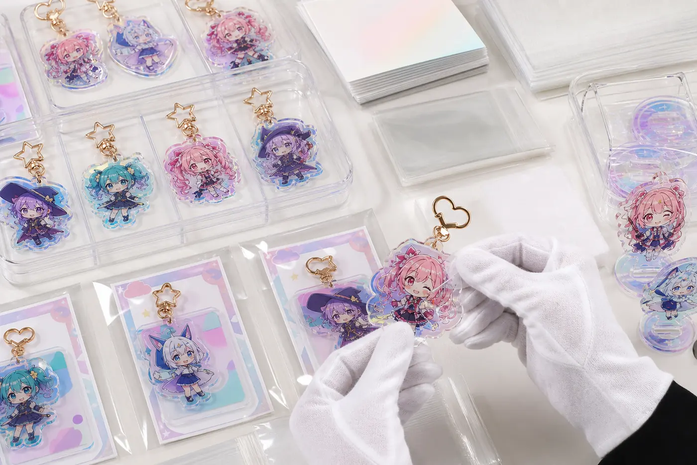 オーロラアクリルグッズ OEM オリジナルアニメIP 傷防止包装と台紙保護