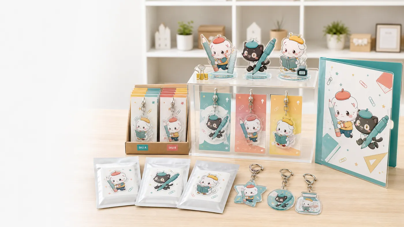 雑貨メーカー向けアクリルグッズを卸売、ポップアップ、EC、イベント物販向けに展開する使用シーンイメージ