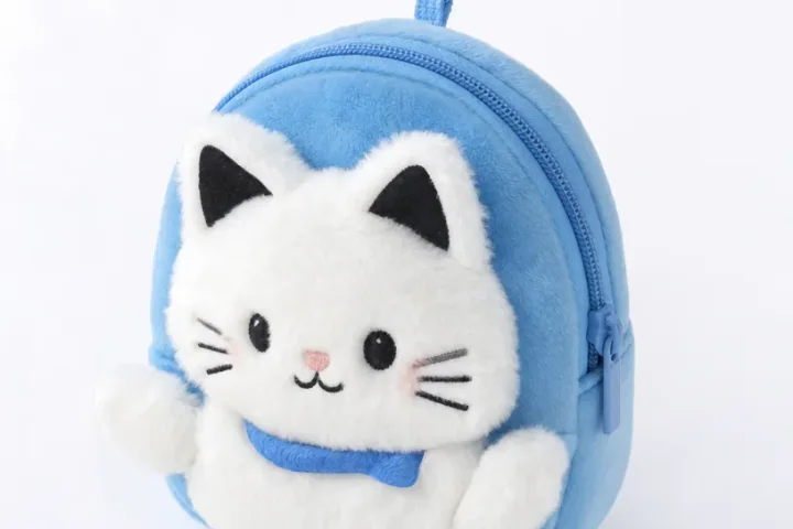 ぬいポーチOEMの検索キーワード整理に使う青いキャラクターポーチ