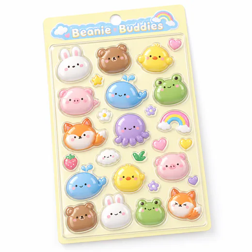 Custom bubble sticker for capsule toys Three-dimensional bubble sticker sheet for capsule toy packaging