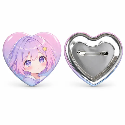 Custom tin badge for capsule toys Heart-shaped tin badge for capsule toy packaging