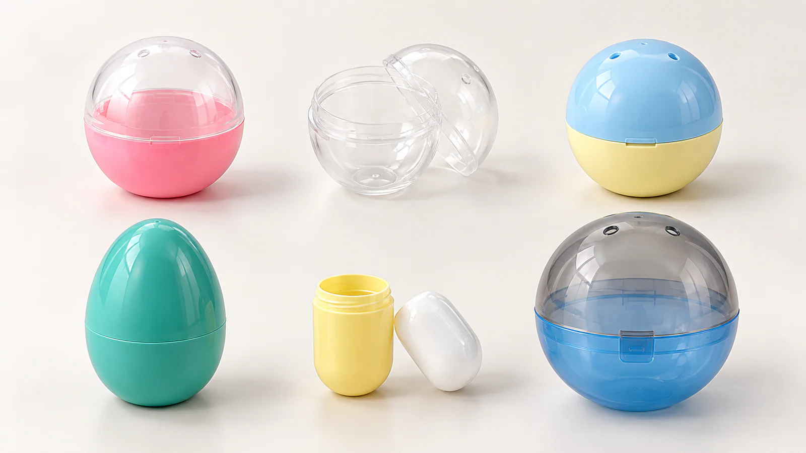 Custom capsule shell options for capsule toy projects Round, clear, two-tone, egg, pill and large capsule shell options