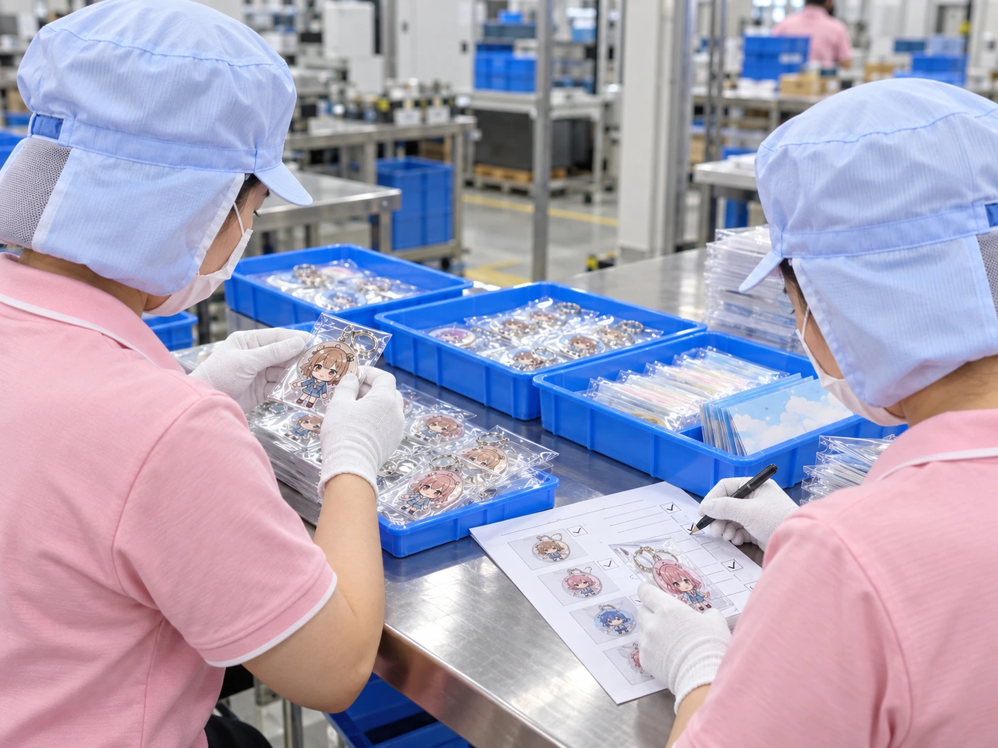 Representative view of inspectors checking goods and a worker-facing inspection sheet